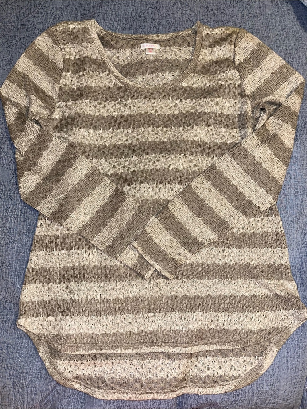 Xhilaration Taupe & Cream Open-Knit Sweater Top